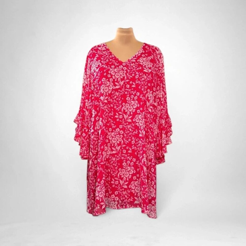 Calvin Klein Chiffon Hibiscus Print Bell Sleeve Dress, NWT! Size 20W